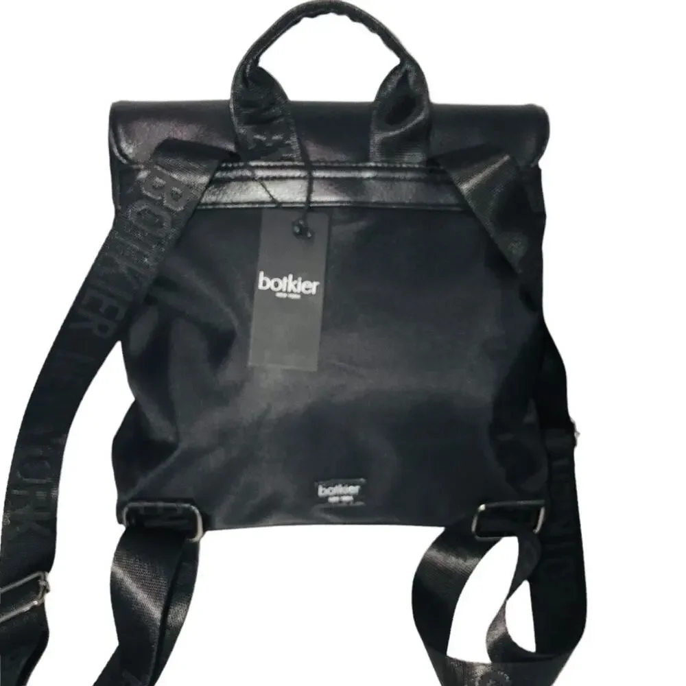 Botkier New York Black Shiny Canvas Faux Leather Small Backpack